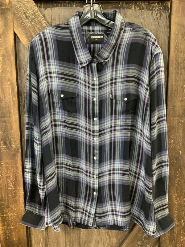 HOOEY LADIES BLACK/PURPLE PLAID FLANNEL SHIRT  XXL