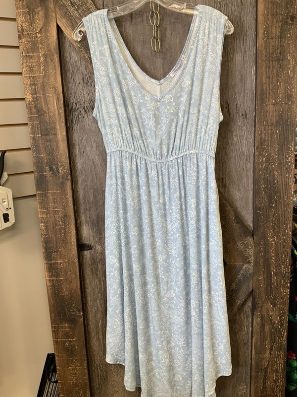 FLORAL DRESS POCKETS BLUE/IVORY Med