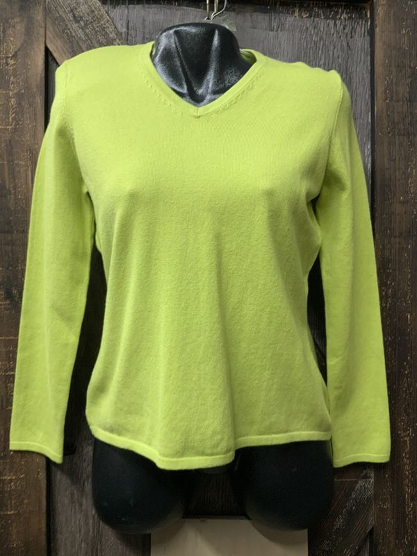 LADIES V-NECK CASHMERE TOP WINTER LIME Med