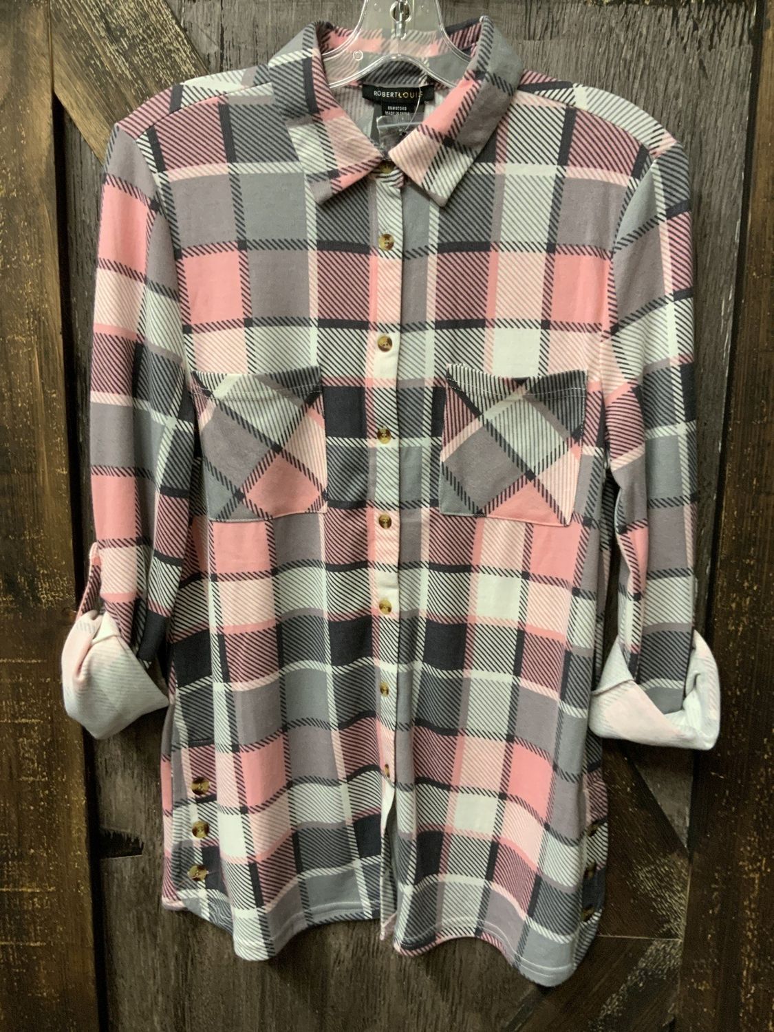 LADIES PLAID SHIRT PINK/GREY Sm
