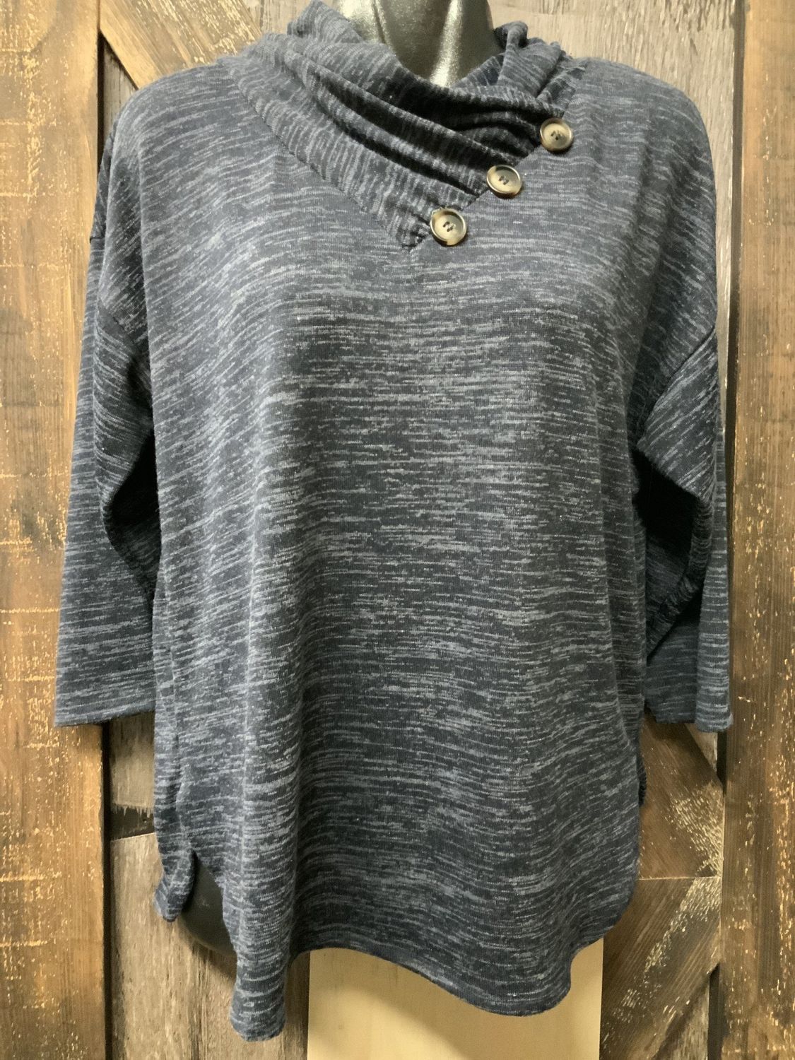 LADIES COWL NECK 3/4 SLEEVE NAVY 1X