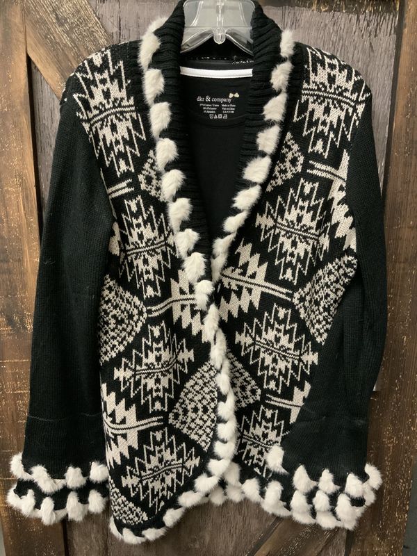 LADIES AZTEC CARDIGAN  W/FUR LACING Lrg