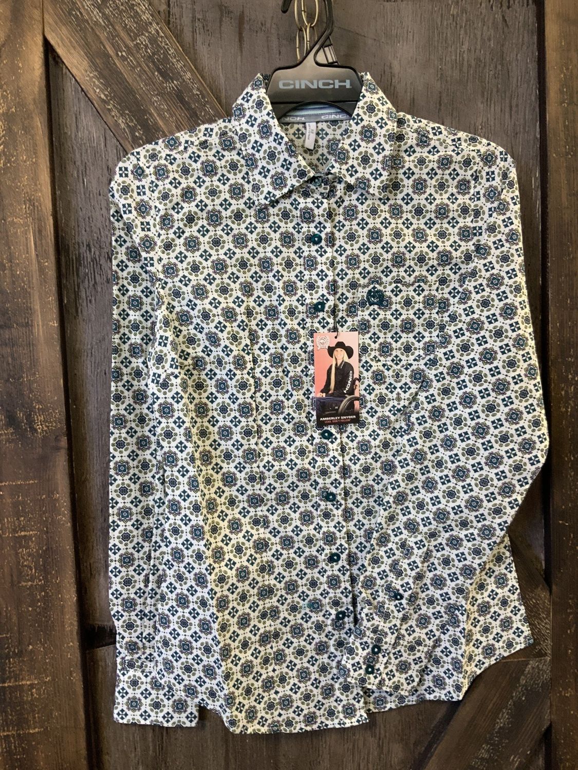 LADIES L/S CINCH PRINT CREAM Lrg