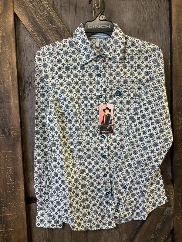 LADIES L/S CINCH PRINT CREAM Lrg