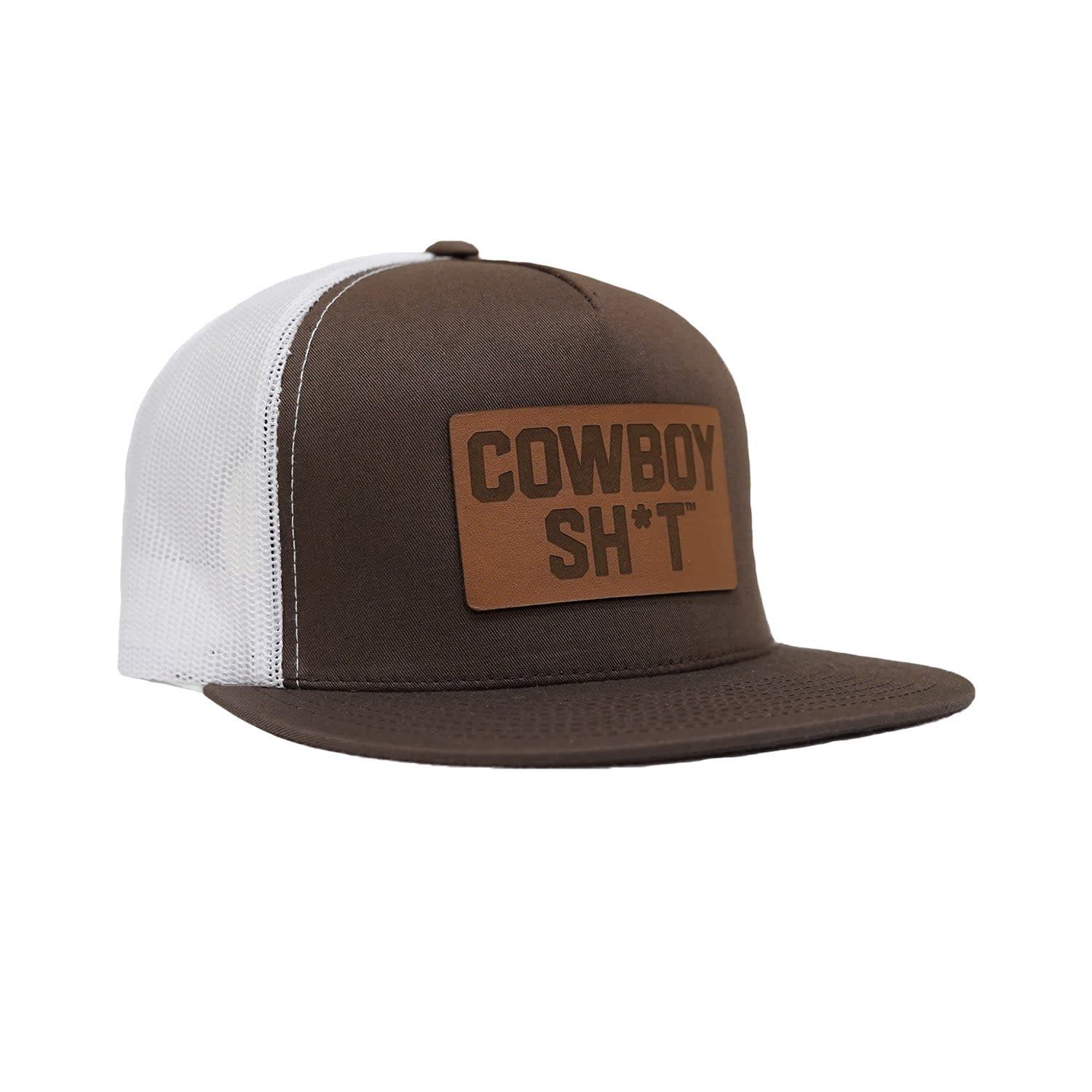 COWBOY SHIT BROWN/WHITE FLAT BRIM LEATHER PATCH 100