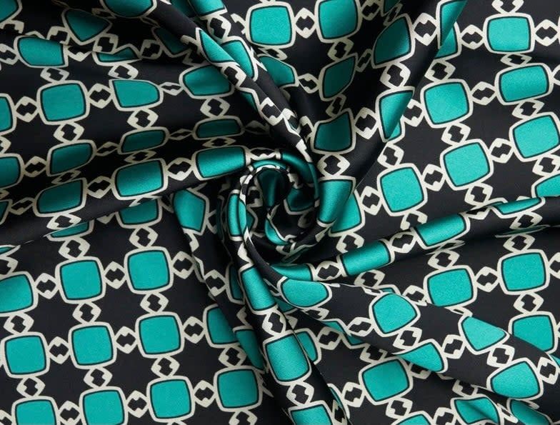 TURQUOISE &amp; BLACK PRINT WILD RAG 18X18