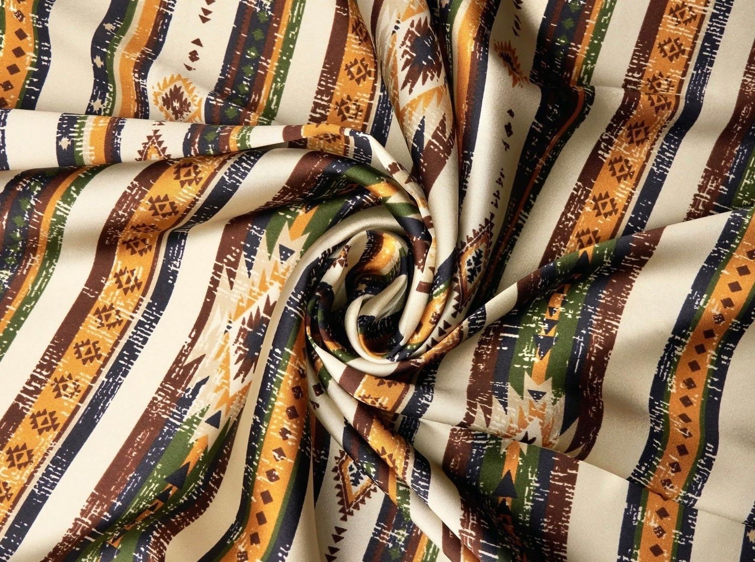 IVORY, OLIVE, GREEN &amp; NAVY AZTEC PRINT WILD RAG 42X42