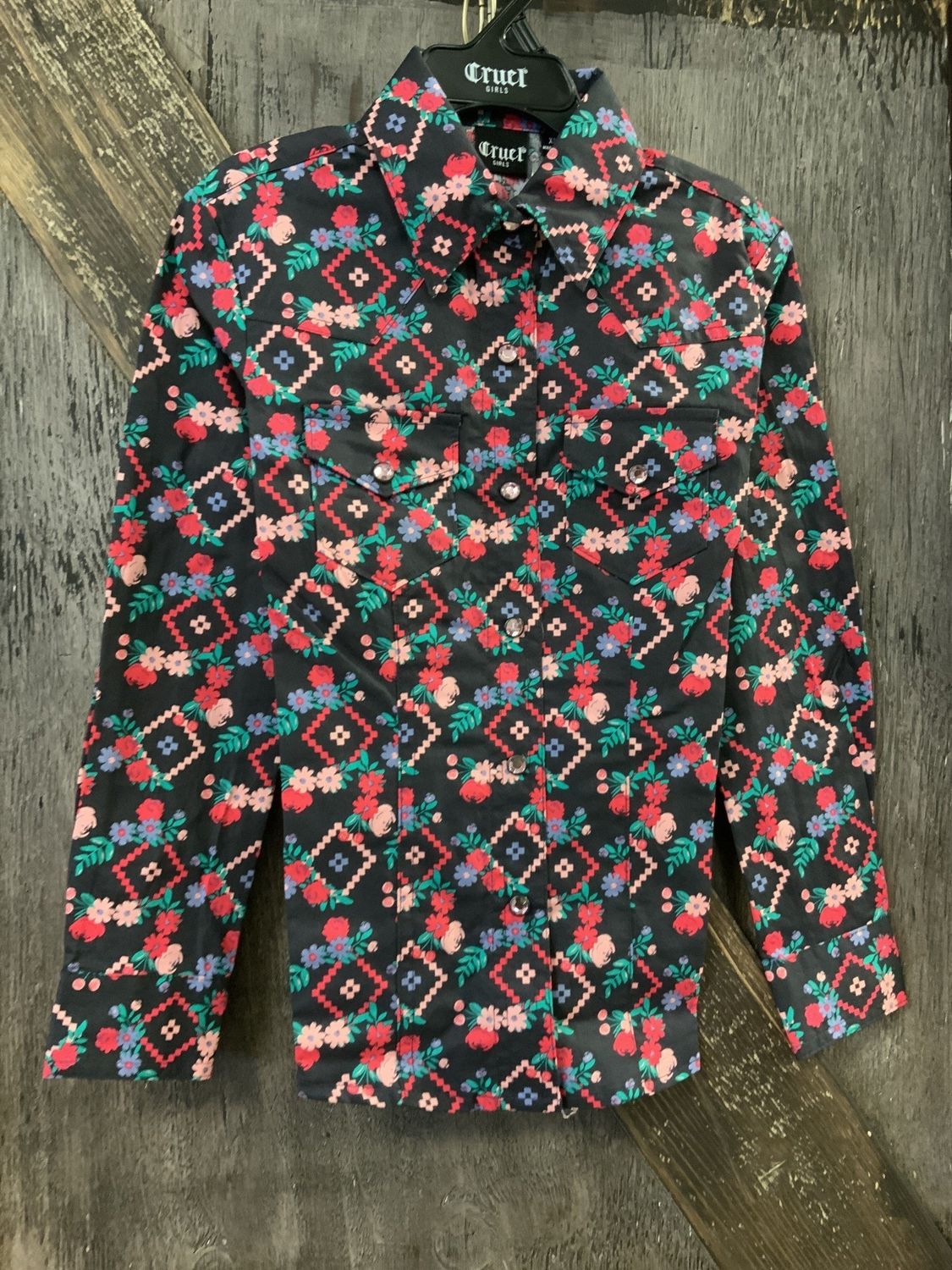 GIRLS CRUEL L/S FLOWER PRINT BLACK Sm