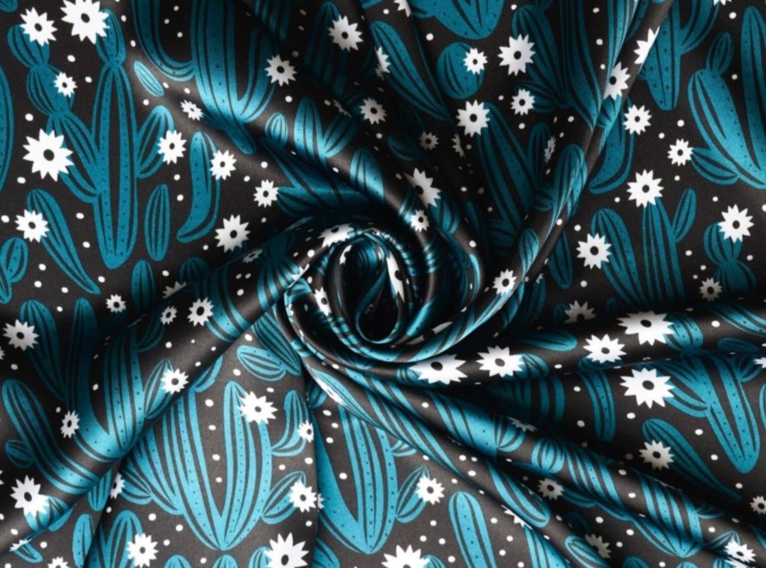 BLACK W/TEAL CACTUS WILD RAG 36x36