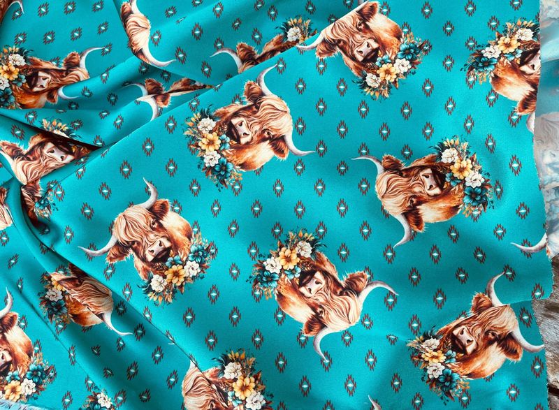 HIGHLAND COW WITH FLOWERS TRIBAL PRINT WILD RAG