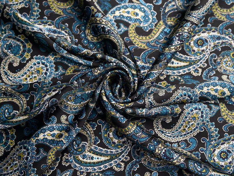 BLACK, LIME GREEN, BLUE PAISLEY PRINT WILD RAG