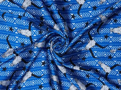 LONGHORN TRIBAL PRINT BLUE WILD RAG