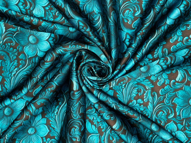 TURQUOISE &amp; BROWN TOOLED PRINT WILD RAG