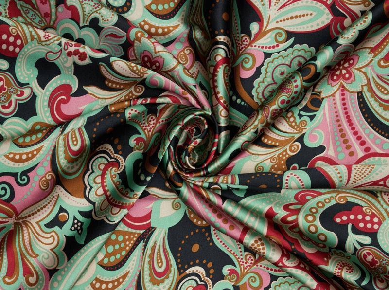 PAISLEY PRINT IN BLACK, TEAL, PINK &amp; RED WILD RAG