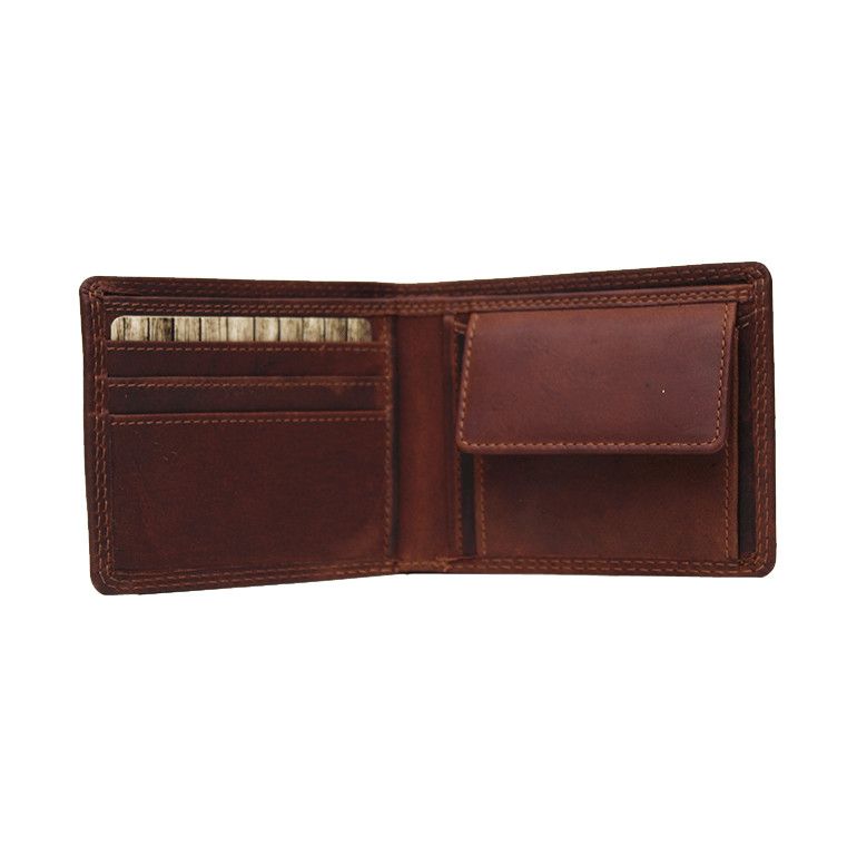 RUGGED BROWN LEATHER BI FOLD WITH CHANGE POCKET 990028