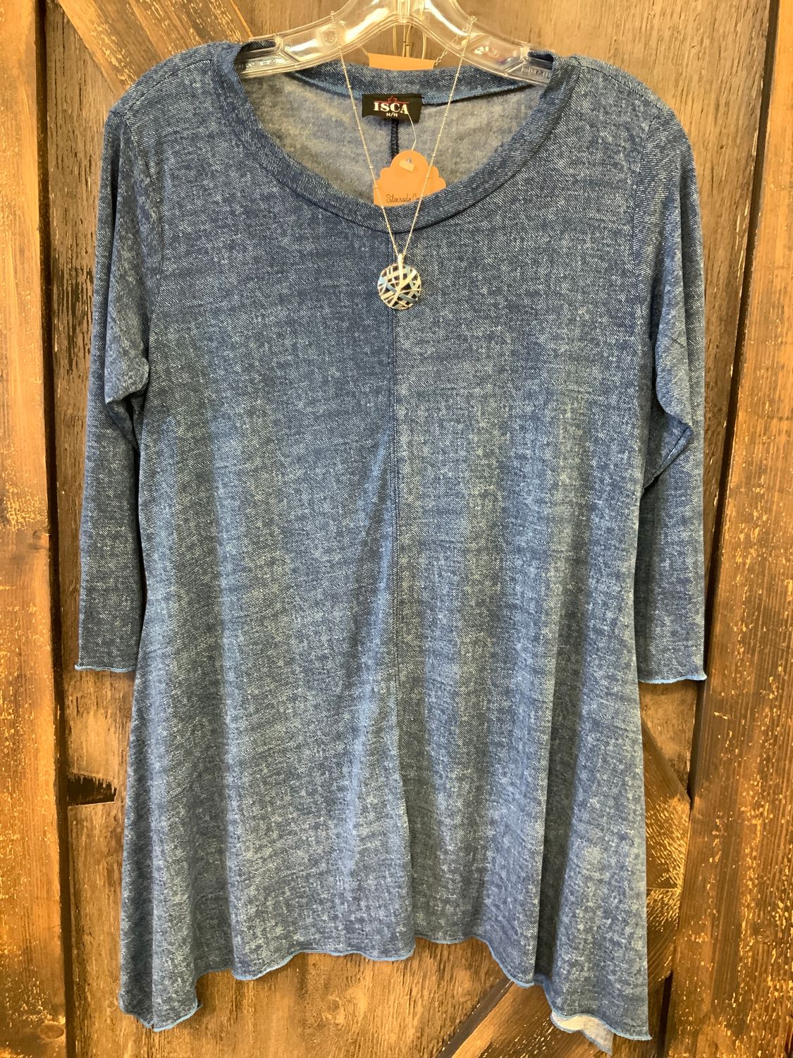 LADIES DENIM BLUE 3/4 SLEEVE TUNIC TOP, Size: M