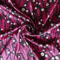CACTUS WITH DAINTY FLOWERS PINK/BLACK WESTERN PRINT WILD RAG, Size: 18 x 18