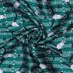 LONGHORN TRIBAL PRINT GREEN WILD RAG, Size: 18 x 18