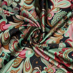 PAISLEY PRINT IN BLACK, TEAL, PINK &amp; RED WILD RAG, Size: 18 x 18
