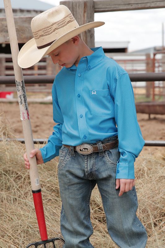 CINCH BOY’S L/S ARENA FLEX BLUE PRINT Sm