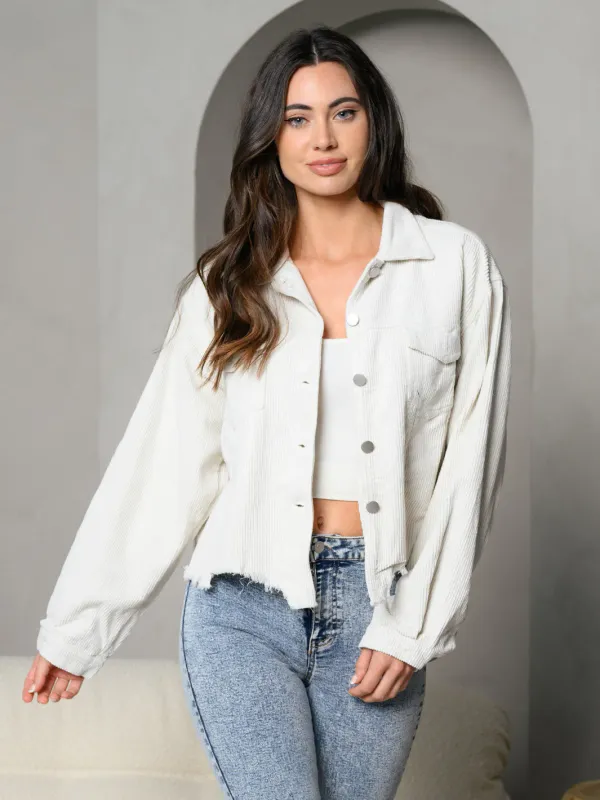 WOMEN’S LONG SLEEVE BUTTON UP FRONT POCKETS CORDUROY JACKET