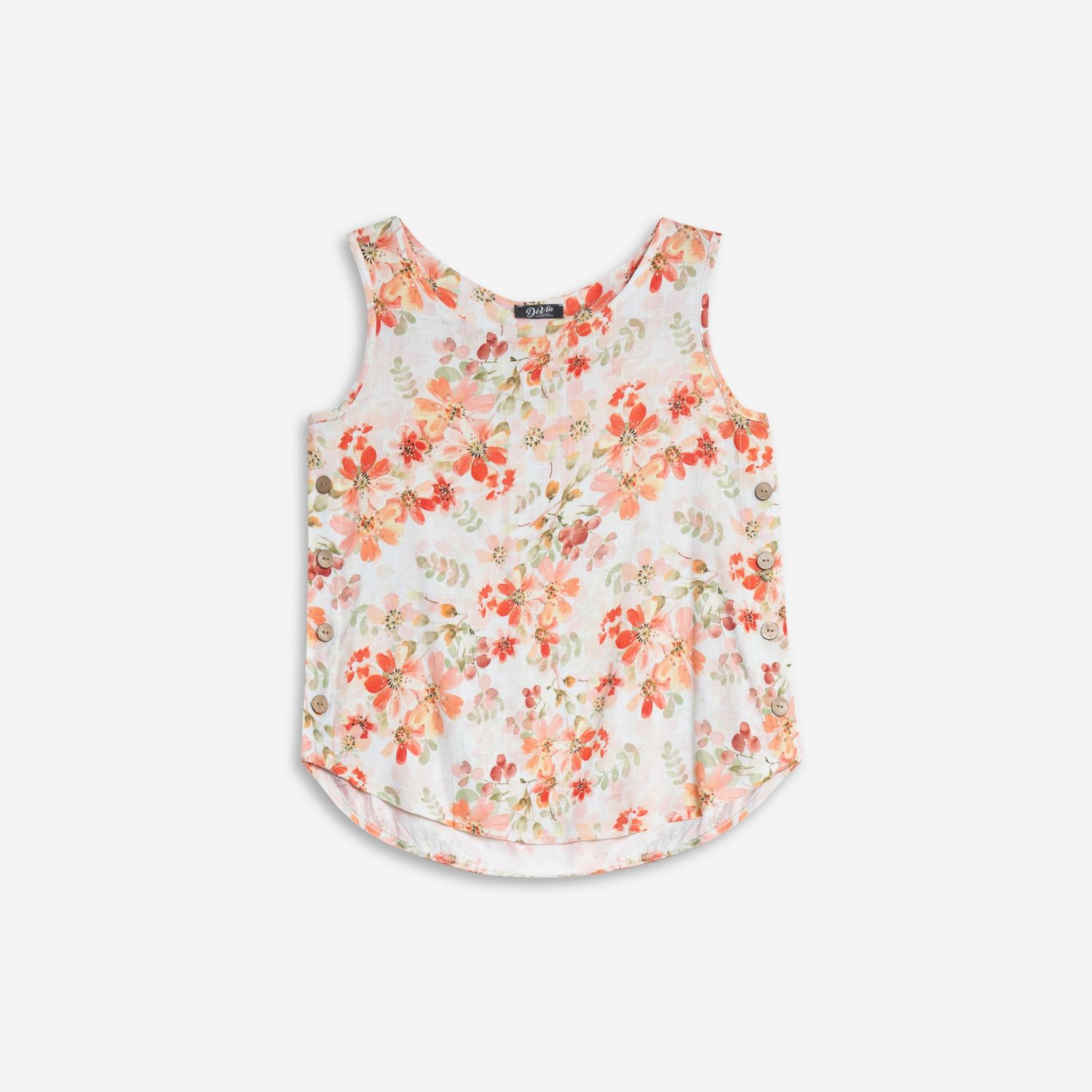 DEVIA LADIES SLEEVELESS FLORAL TOP, Color: Floral, Size: Sm