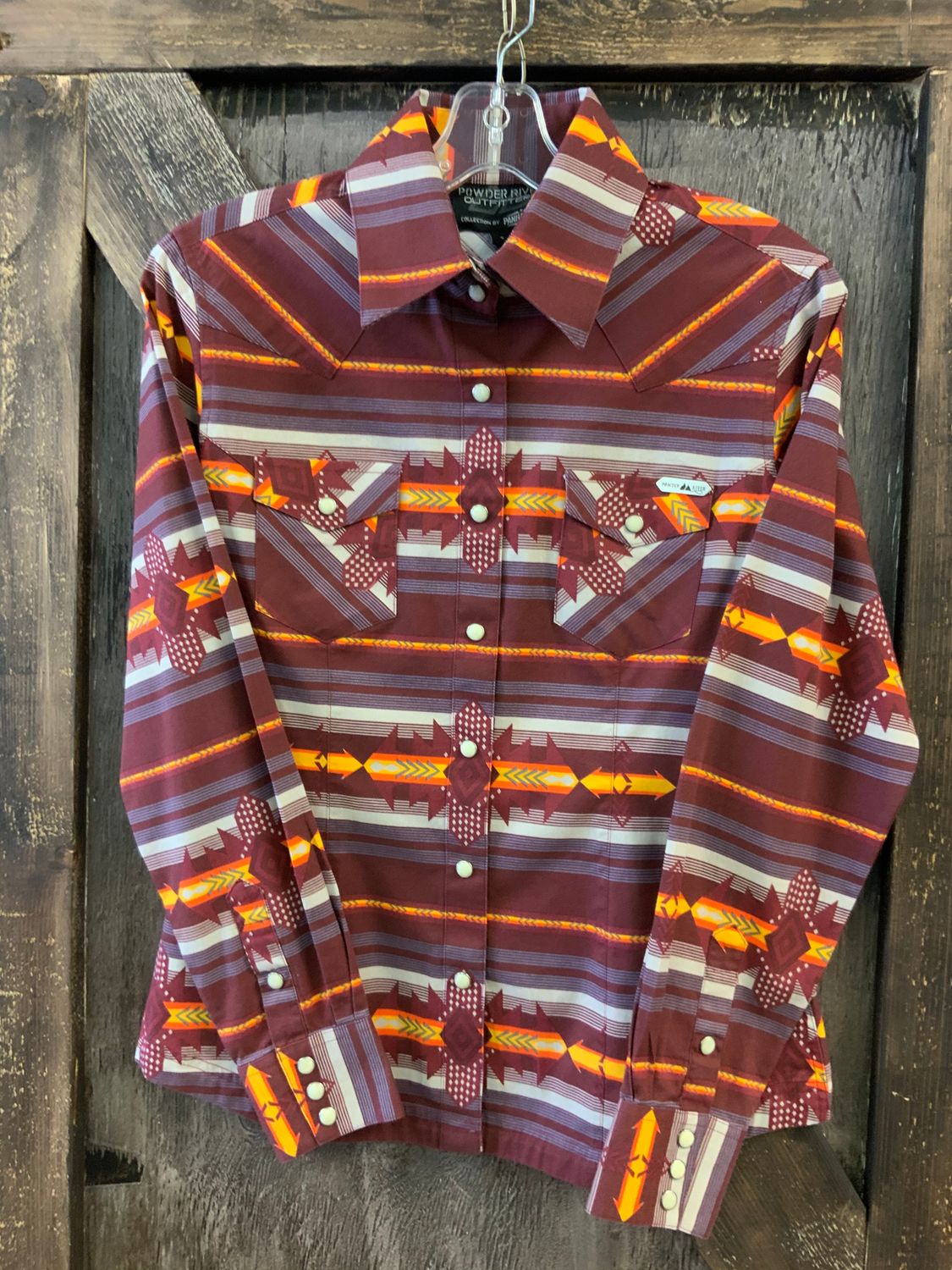 PANHANDLE LADIES POWDER RIGDE SHIRT, Color: BURGANDY, Size: S