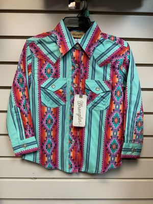 GIRL’S GW1037M GRN/PNK AZTEC SHIRT WRANGLER
