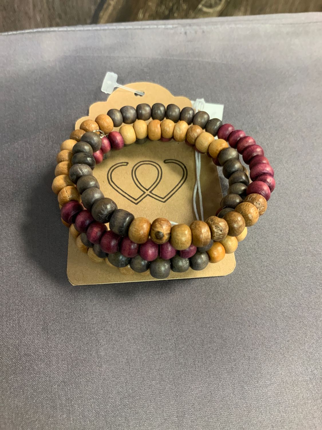 WOODEN BEAD SPIRAL BRACELET - MAROON, Color: Maroon
