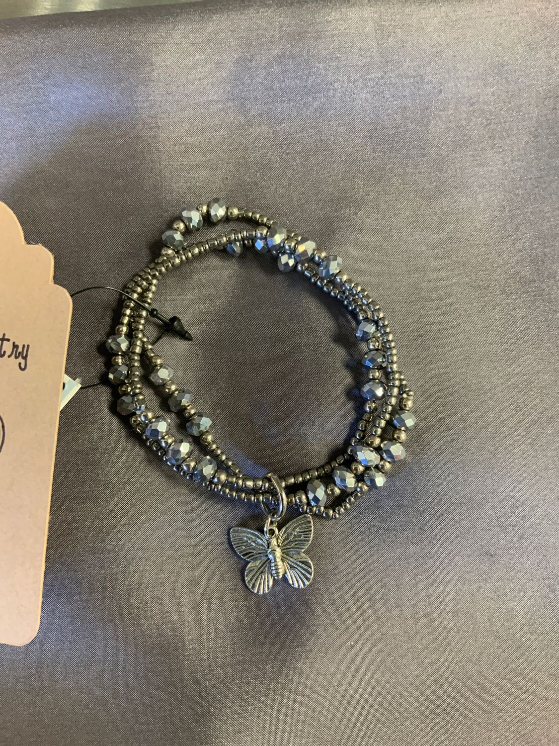 TRIPLE STRAND CRYSTAL BRACELET WITH BUTTERFLY CHARM, Style: Butterfly