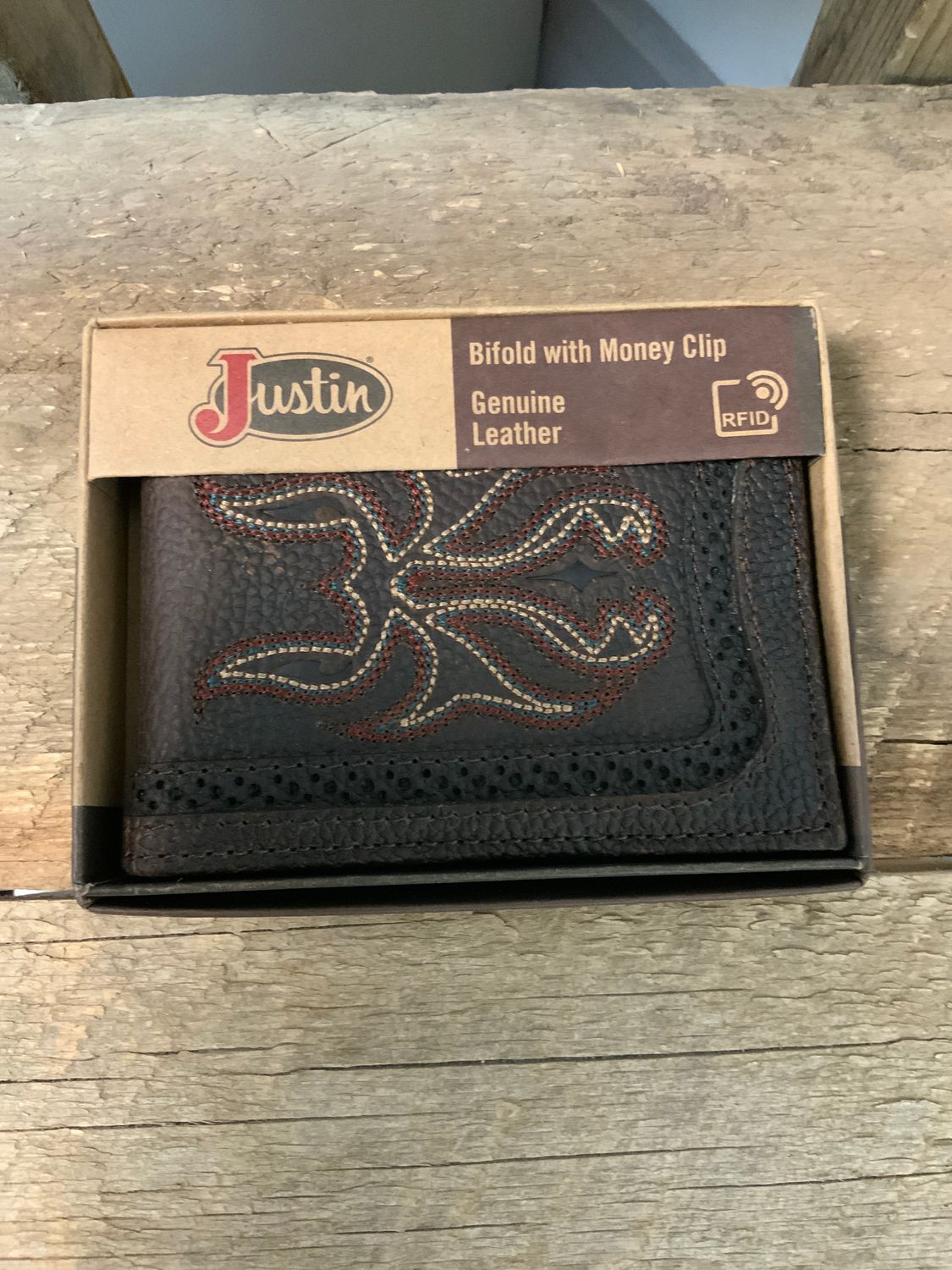 JUSTIN BIFOLD WALLET BOOT STITCH, Style: Money Clip