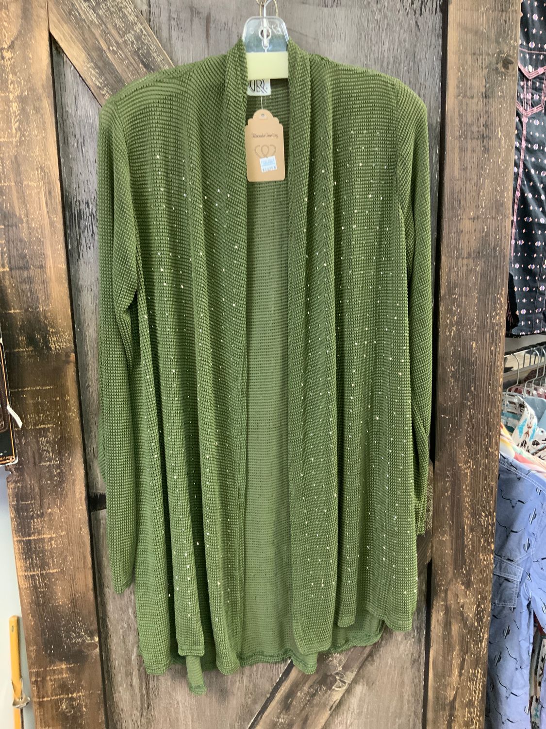 LADIES L/S BLING OLIVE CARDIGAN, Size: One Size