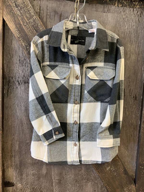 GIRL’S SILVER L/S CHARCOAL PLAID OVER SHIRT