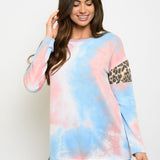 LADIES L/S TIE DYE ANIMAL PRINT TOP, Color: Maeve/Purple, Size: S