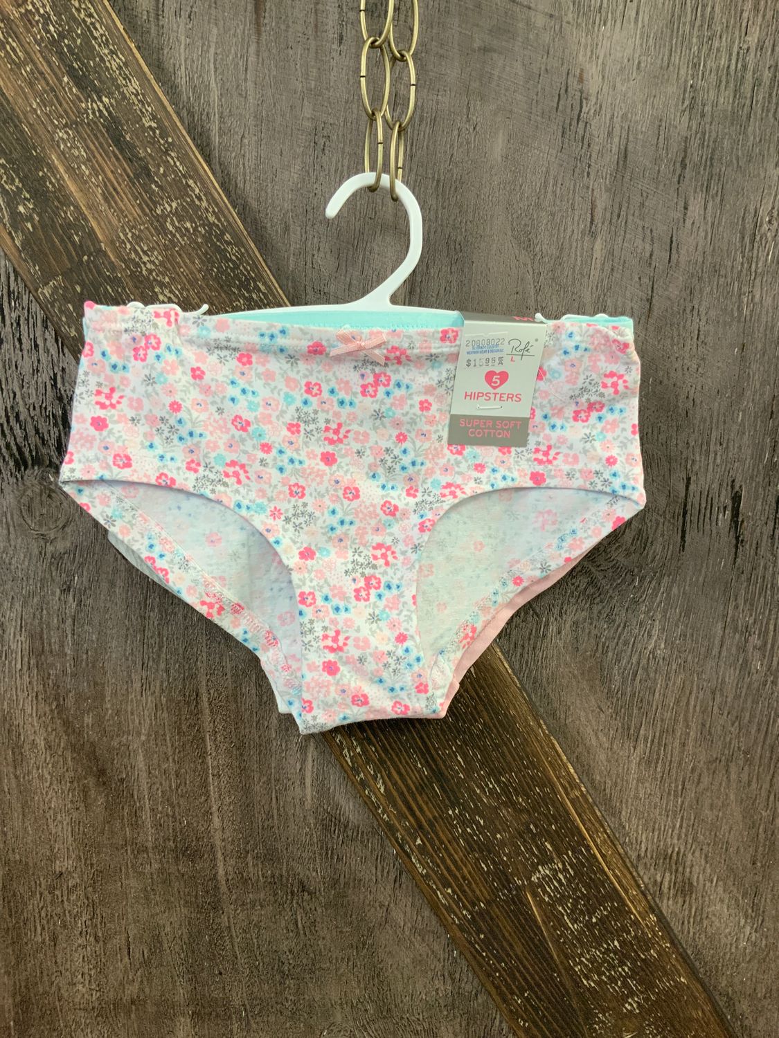 GIRL’S JULIANNA HIPSTERS 5 PACK FLOWERS/BLUE/WHITE/PINK/GREY, Size: M