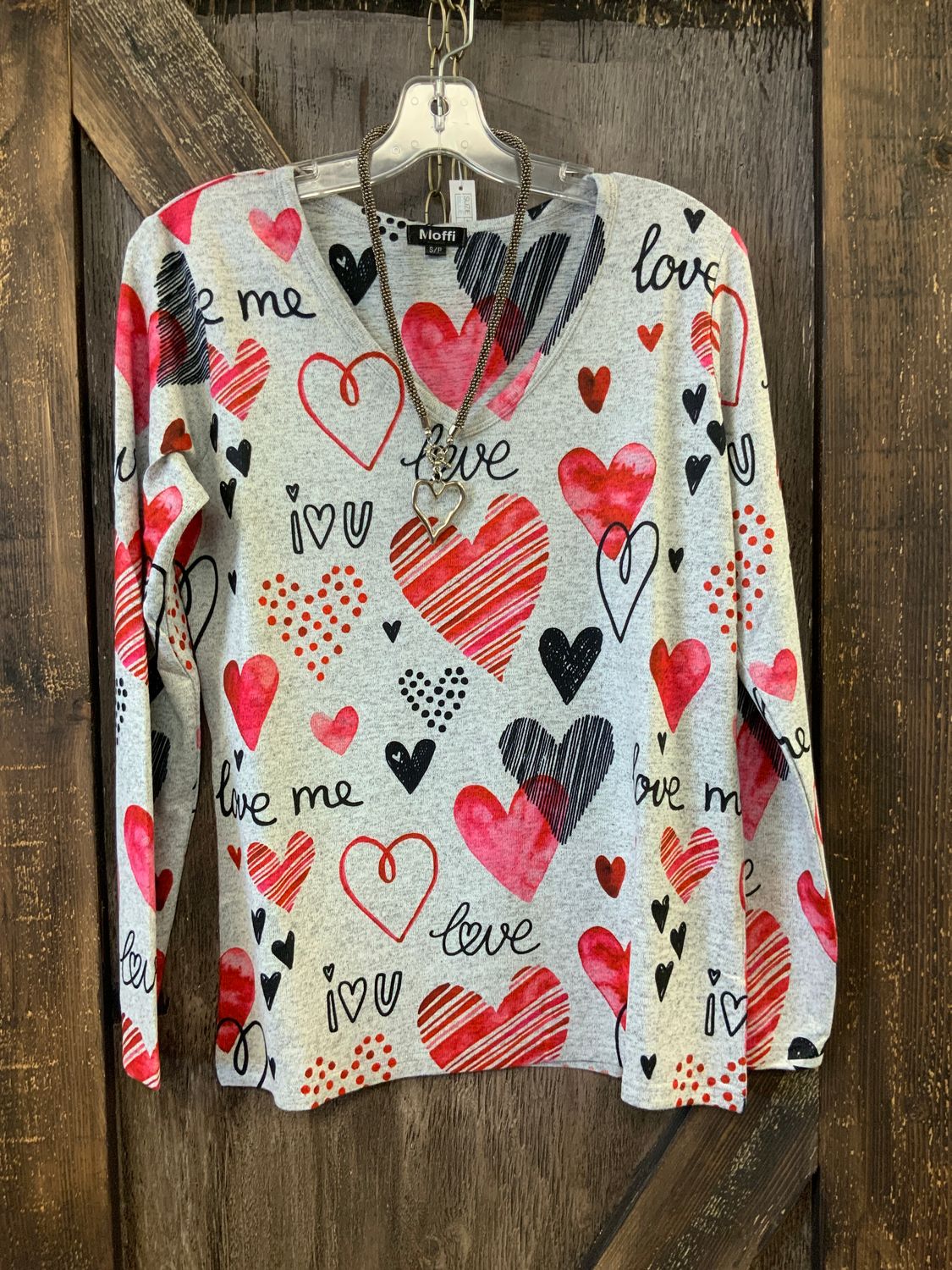 LADIES L/S LOVE &amp; HEART PRINT TOP, Size: S