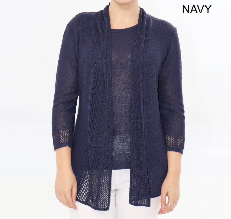 MOFFI CARDIGAN WITH CRISS CROSS BACK , Color: Navy, Size: Sm