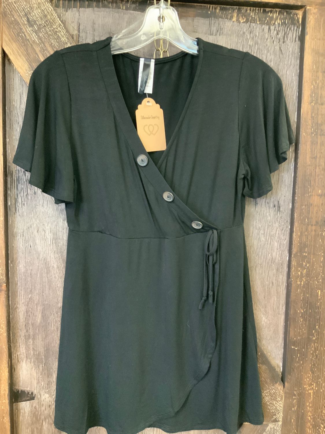 WHOLESALE FASHION S/S SURPLICE BUTTONS BLACK , Size: Sm