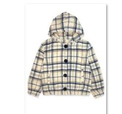 GIRL'S FLANNEL HOODIE JACKET W/BUTTON DOWN &amp; ELASTIC WAIST, Color: Beige/Navy, Size: Sm