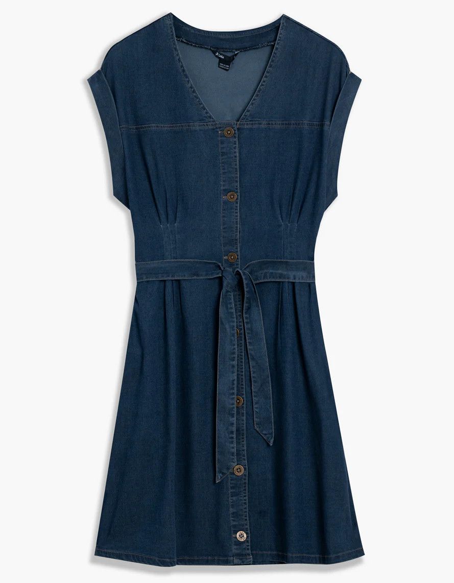 LOIS BUTTON FRONT V-NECK DENIM DRESS, Size: Xs
