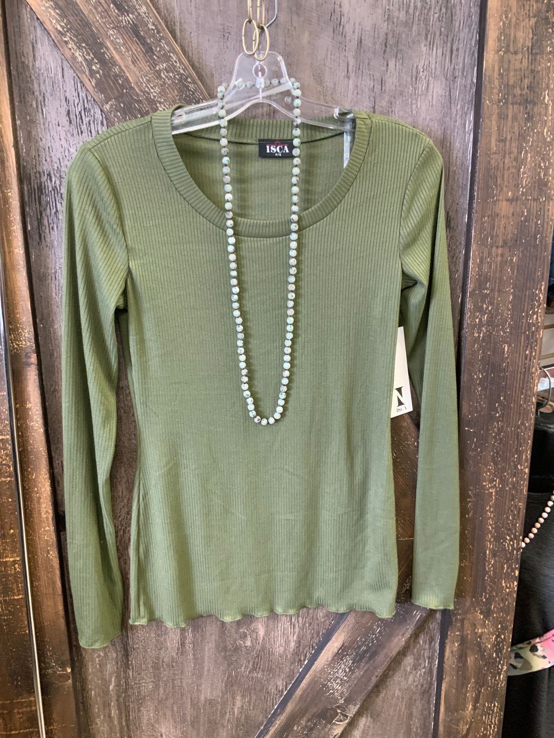 LADIES OLIVE CREWNECK L/S TOP, Size: S