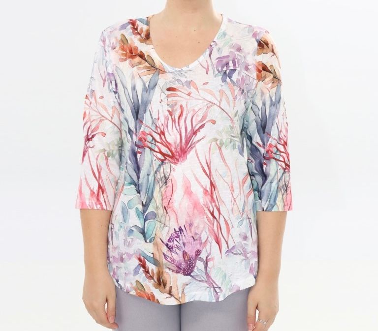 LADIES PRINTED 3/4 SLEEVE TOP, Size: Sm