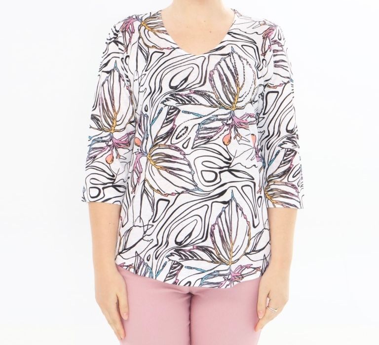 LADIES PRINTED 3/4 SLEEVE TOP, Size: Sm