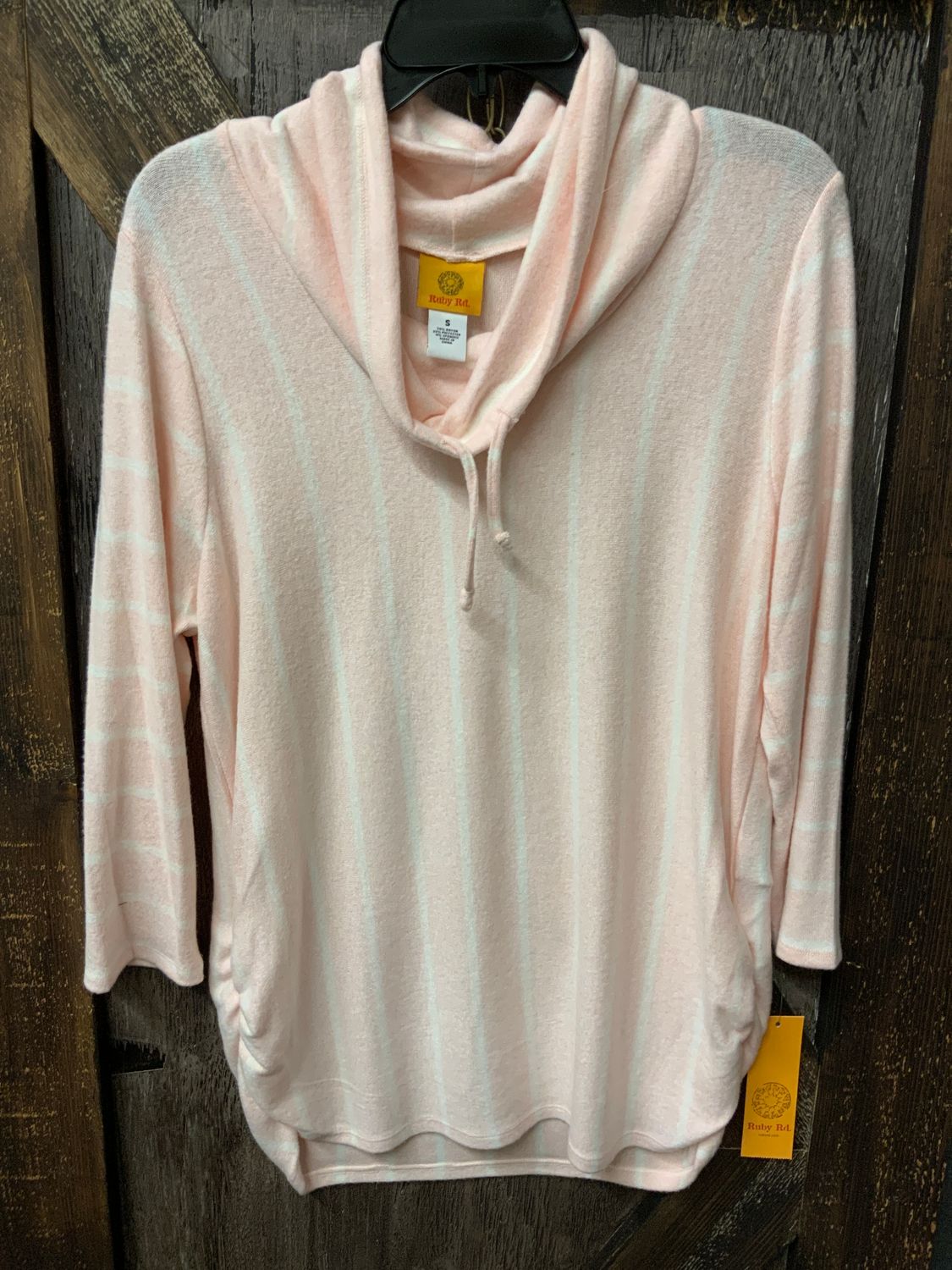 LADIES COWL NECK PINK W/WHT STRIPE, Size: Sm