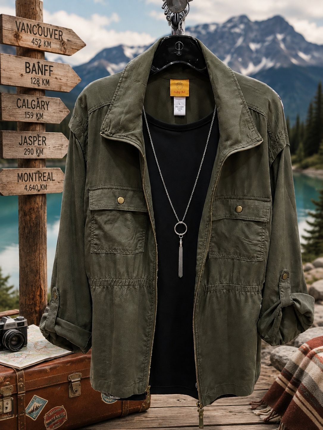 LADIES ZIPPER JACKET W/POCKETS OLIVE Med