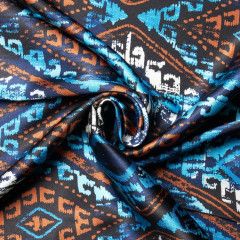 BLUE, BROWN &amp; TURQUOISE TRIBAL PRINT WILD RAG, Size: 18 x 18