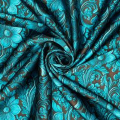 TURQUOISE &amp; BROWN TOOLED PRINT WILD RAG, Size: 18 x 18