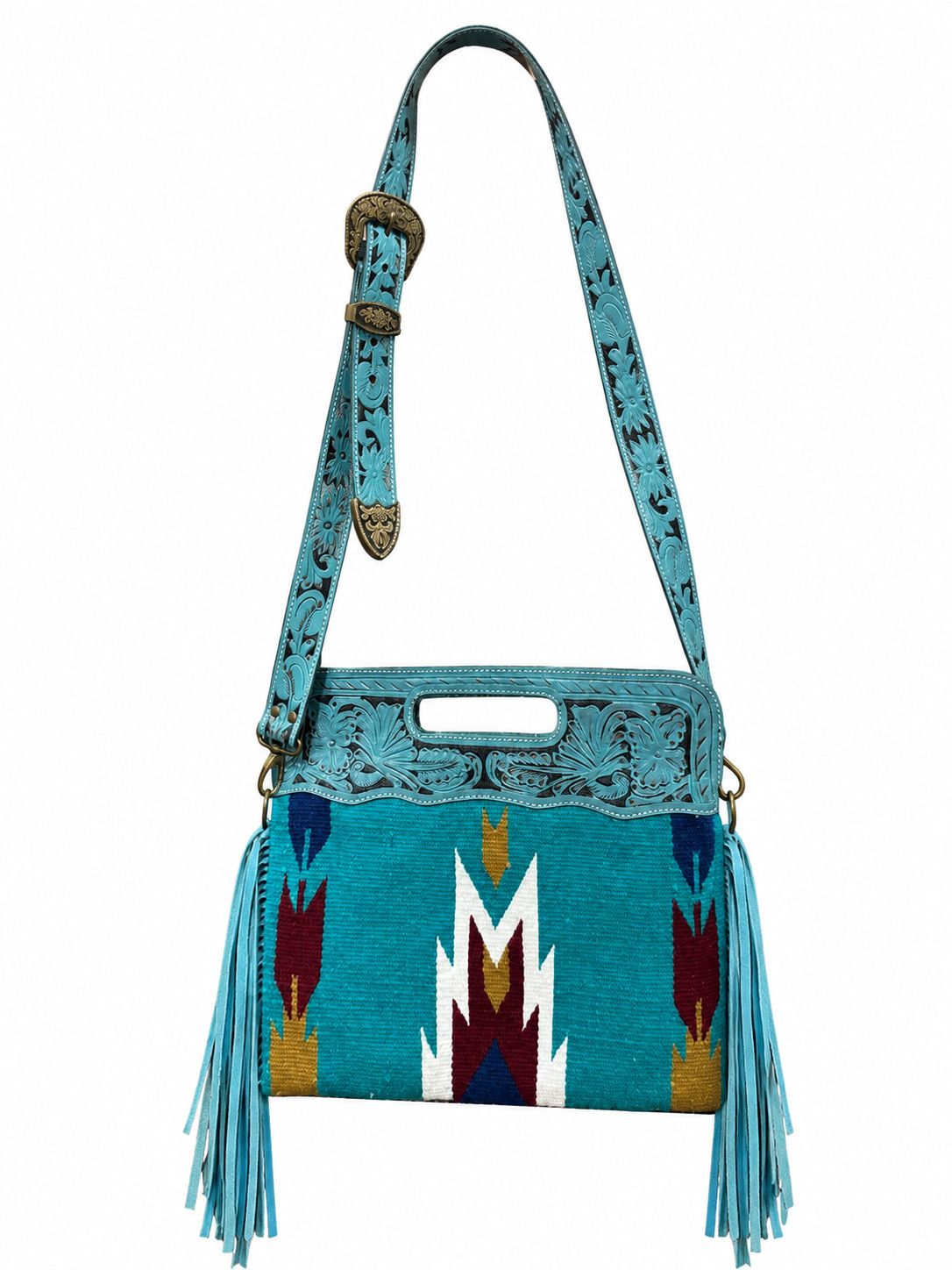 PURSE LARGE TOTE WOVEN CLOTH TOOLED TOP 000010, Color: Aztec