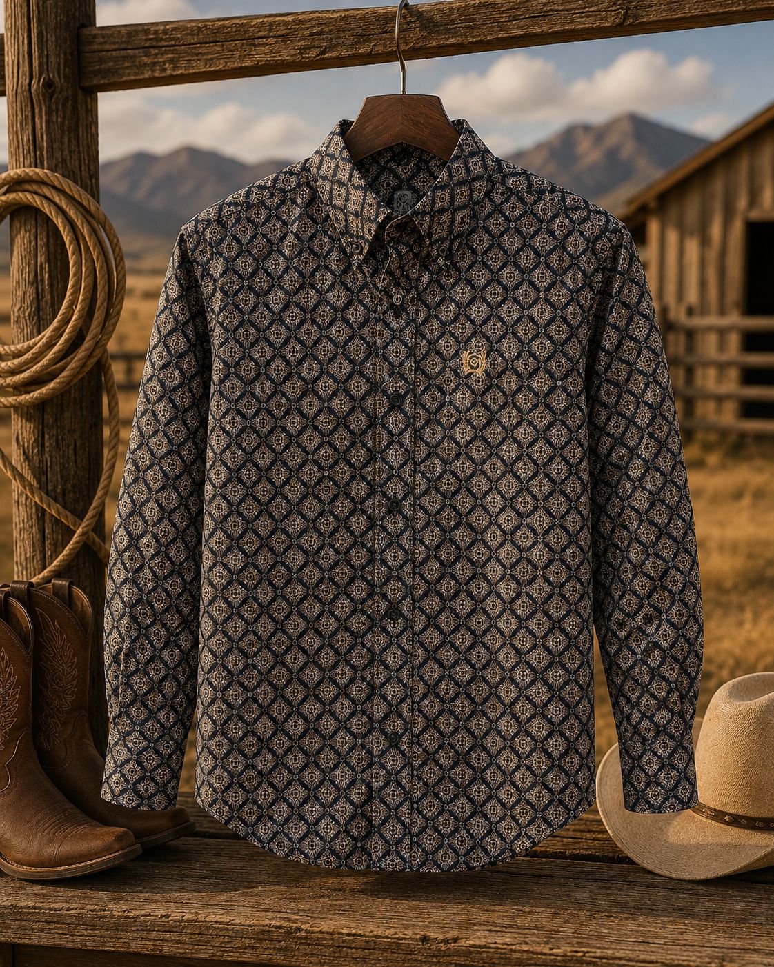 CINCH BOYS L/S PRINT SHIRT