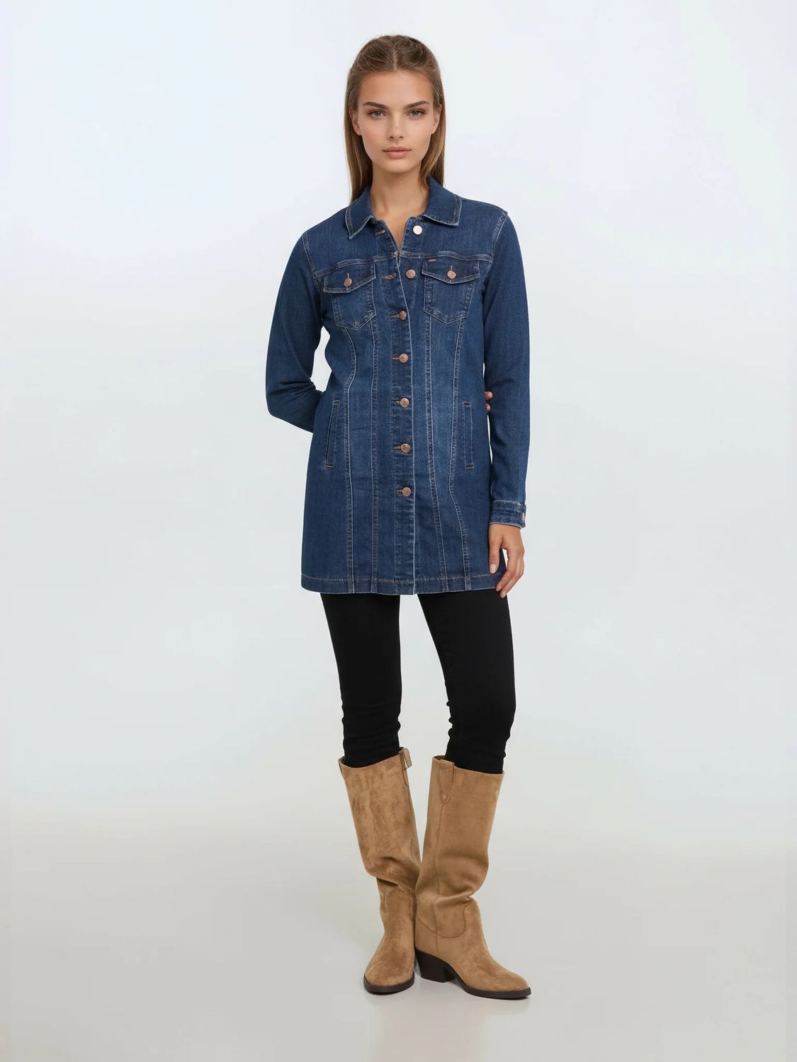 LOIS ANNA LONG JEAN JACKET, Size: Sm